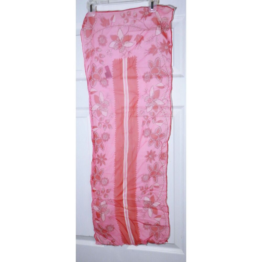 Verasheer by Vera Pink & Red Floral Vintage Silk Scarf